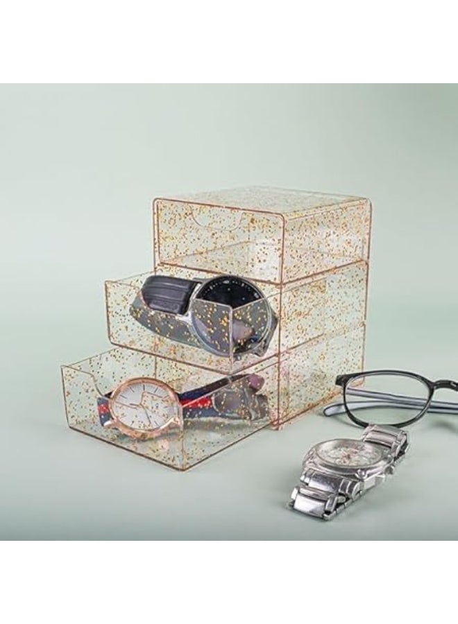 منظم درج فاخر متعدد الاستخدامات مصنوع من الأكريليك الذهبي اللامع بثلاثة أدوار عملية مصمم خصيصًا لترتيب السلاسل والخواتم والتوك وبنس الشعر والأغراض الشخصية الصغيرة(Elc) - Image 2